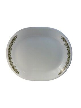 Vintage Corelle Oval Serving Platter Crazy Daisy Green Flower 12"x10"